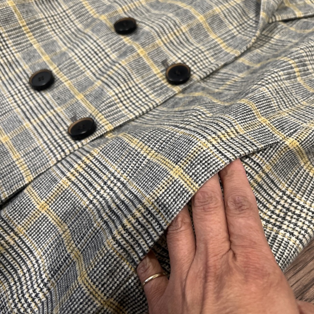 Zara Yellow grey check Checked Double Breasted Mid Length coat Size M - Picture 7 of 16
